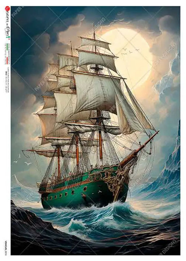 Paper Designs, Rice Paper, We Sail at Sunset, Ship, Vintage, Historical, 0076, A4 8.3" X 11.7", Decoupage, Mixed Media Paper Designs