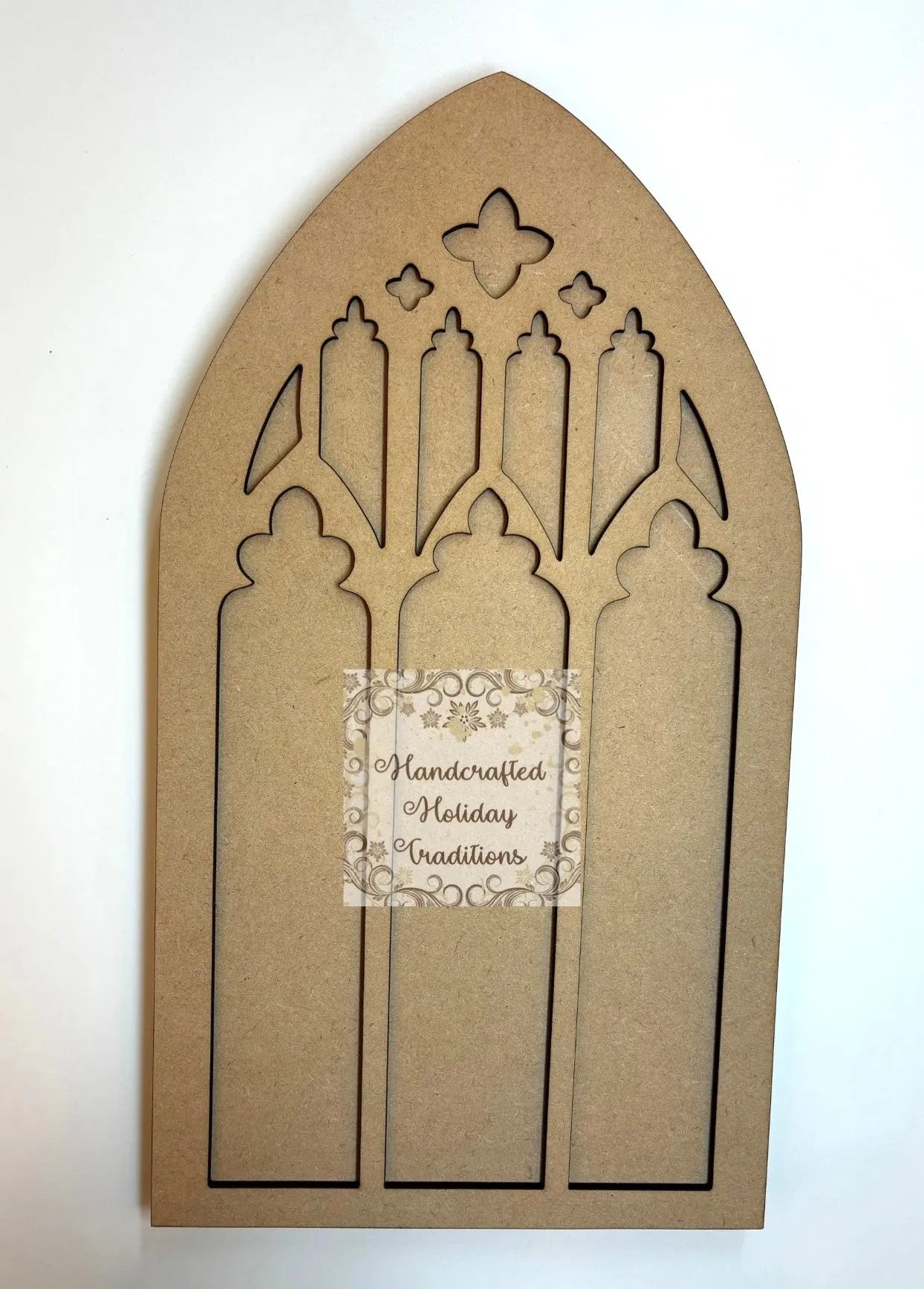 Laser Cut, MDF, Victorian Style, Cathedral, Church Windows, Plaque, Base, Blank, Decoupage, Mixed Media, 2 piece Handcrafted Holiday Traditions
