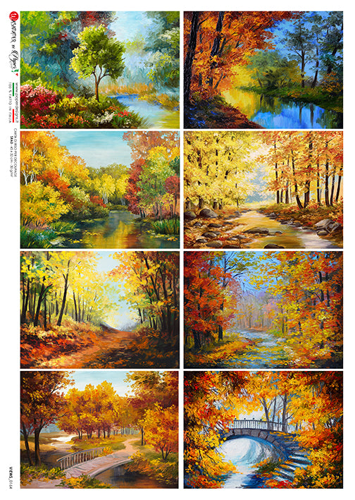 Paper Designs, Rice Paper, Views, Tags, Squares, Landscapes, Streams, Autumn Leaves, Decoupage, Mixed Media, A4 8.3" X 11.7"