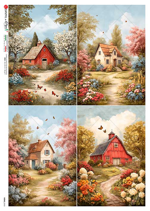 Paper Designs Italian Rice Paper, Views Country Cottage, Barn, Floral Landscapes, A4, A3, Decoupage, Mixed Media, DIY Crafts