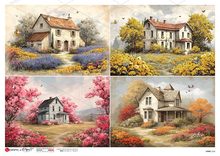 Paper Designs Italian Rice Paper, Views Country Cottages, Houses, Floral Landscapes, A4, A3, Decoupage, Mixed Media, DIY Crafts