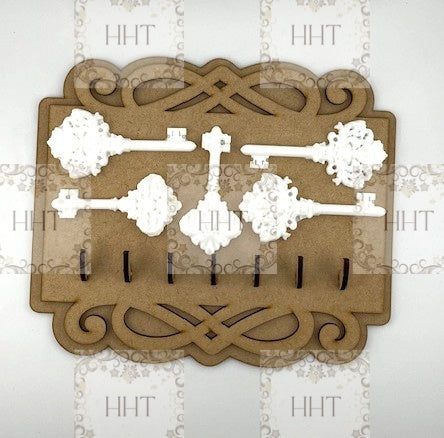 Laser Cut, MDF, Vintage Style, Key Holder, Hooks, Panel, Blank, Base, Plaque, 9 pc, Decoupage, Mixed Media, Crafts, 8 7/8"w x 7 1/2"h
