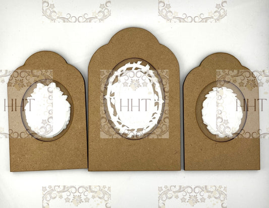 Laser Cut, MDF, Vintage Style, Blank, Base, Panel, Plaque, Frame, IOD Style, Brooches Frame, 2 pc, Decoupage Mixed Media, 2 sizes