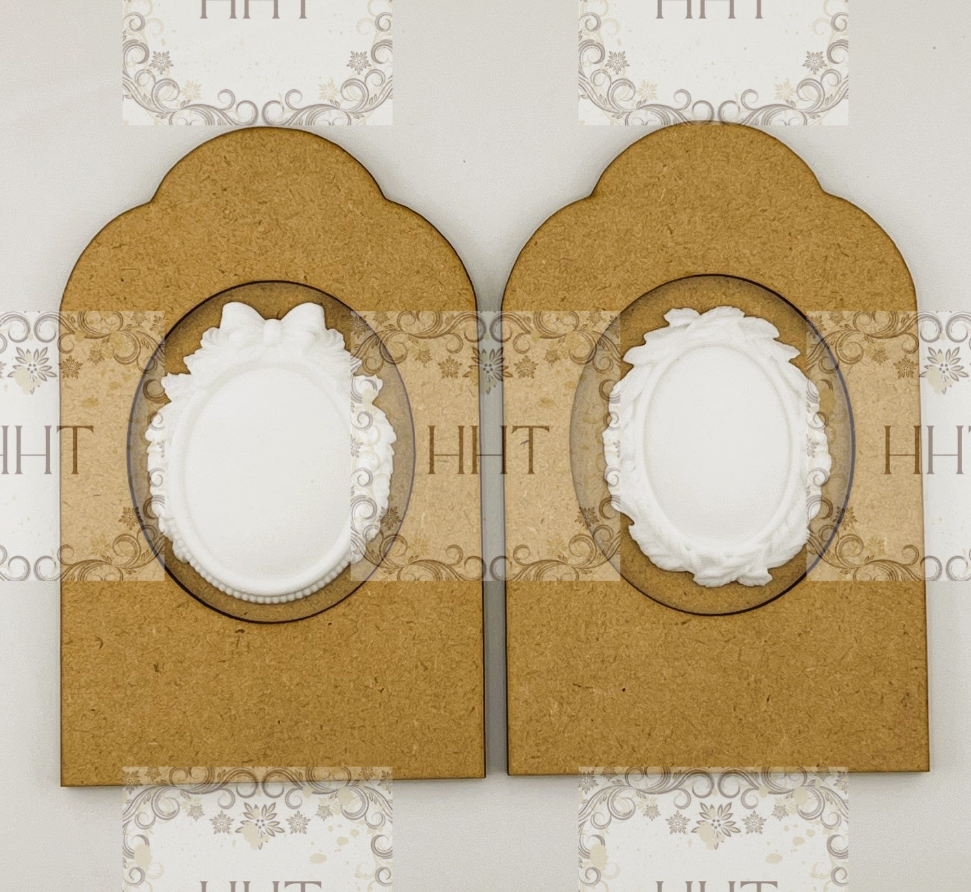 Laser Cut, MDF, Vintage Style, Blank, Base, Panel, Plaque, Frame, IOD Style, Brooches Frame, 2 pc, Decoupage Mixed Media, 2 sizes
