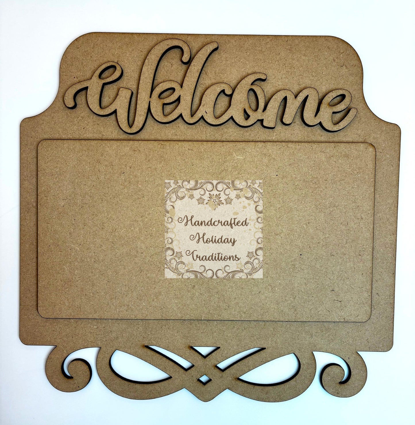 Laser Cut, MDF, Plaque, Panel, Vintage Style, Welcome Sign, Blank, Base, 3 piece, Decoupage, Crafts, Mixed Media, 8 1/2"w x 8 1/4"h