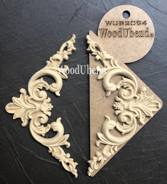 WoodUbend, Pack Of Two, Pediments, Vintage Style, Scrolls, Toppers, WUB2094