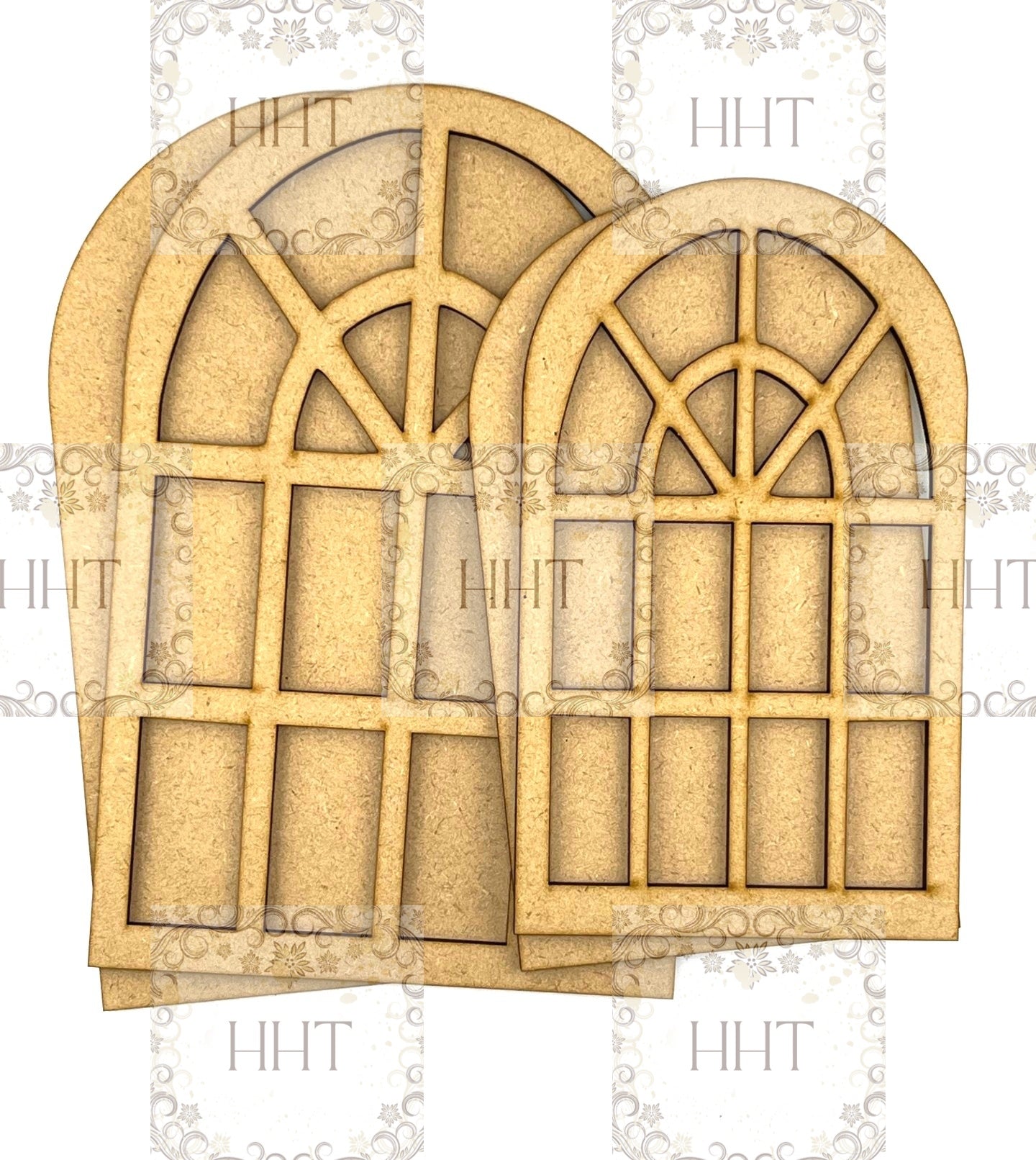 Laser Cut, MDF, Vintage Style Cathedral Windows, Arched, Base Blank for Decoupage, Mixed Media, Scrapbooking, Set of 2