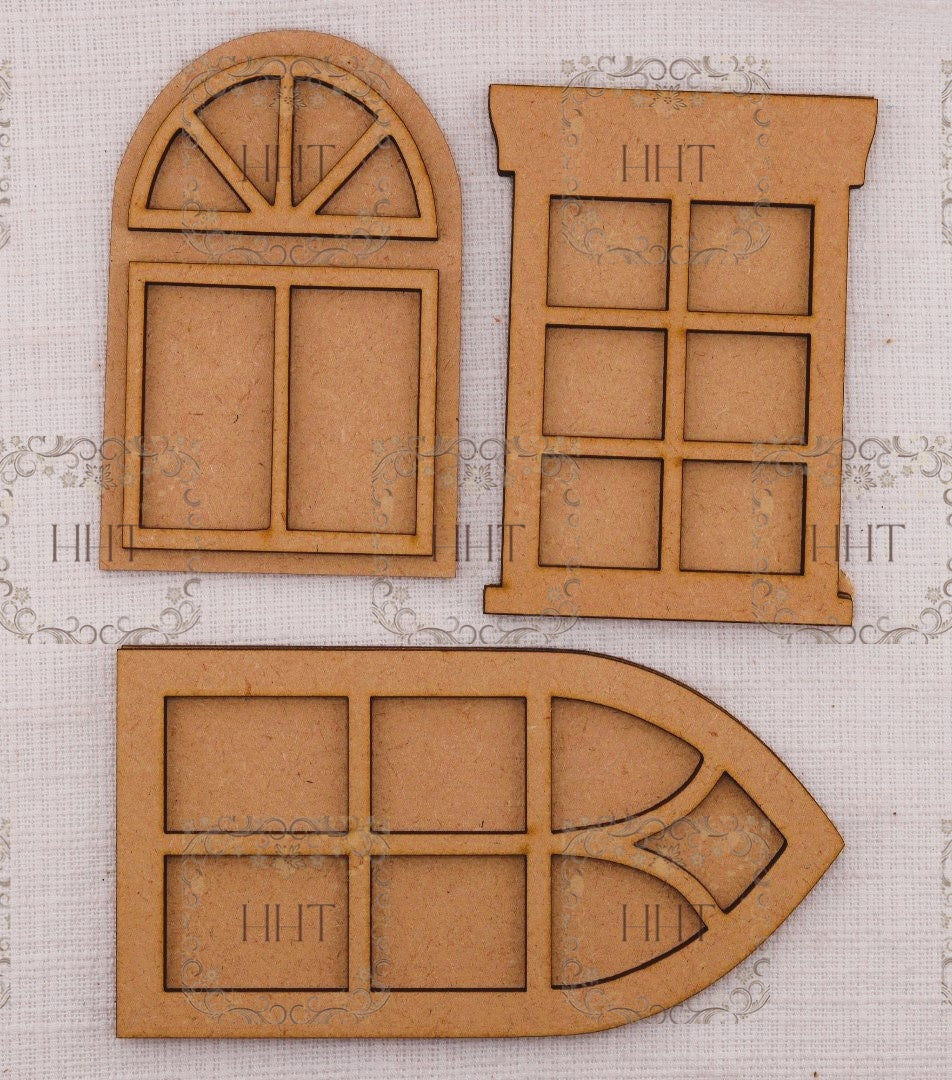 Laser Cut, MDF, Blank, Base, Vintage Style Windows, 3 Sets, Decoupage, Mixed Media, embellishments, decorations