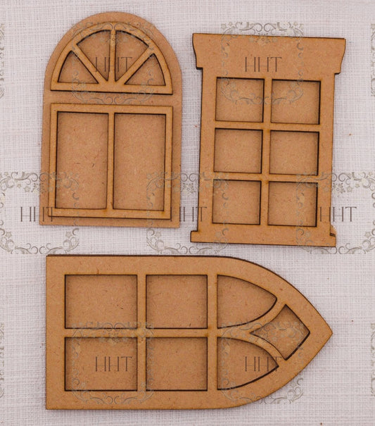 Laser Cut, MDF, Blank, Base, Vintage Style Windows, 3 Sets, Decoupage, Mixed Media, embellishments, decorations