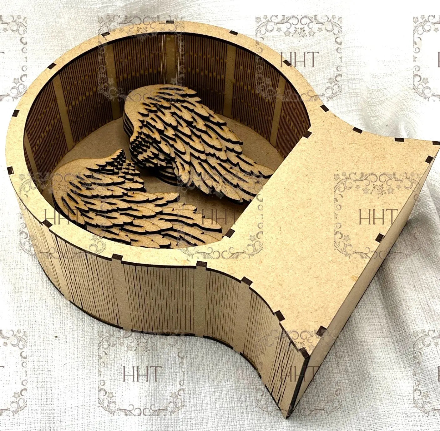 Handcrafted, Art by Pamela, Laser Cut MDF, Decoupage, Mixed Media Angel Wings Shadow Box Handmade by Pamela