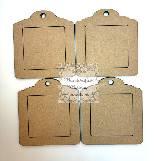 Laser Cut, MDF, Framed, Tags, Magnets, Ornaments, Set of 4, Canvas, Blank, Base, Decoupage, Crafts, Mixed Media, Gifts, 3 3/4" x 4 1/2"