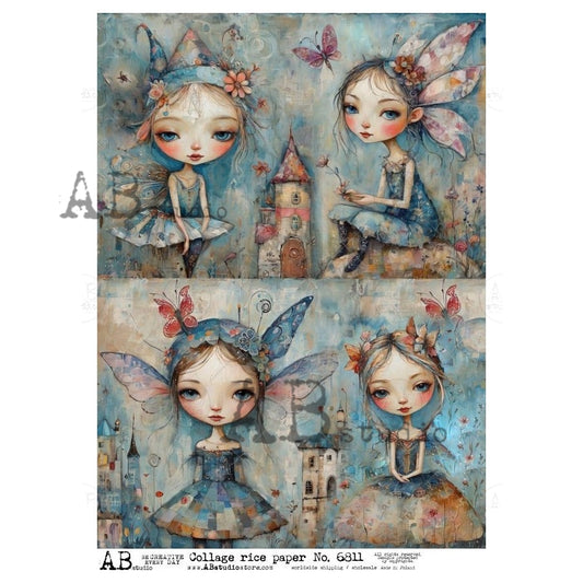 AB Studio, Rice Paper for Decoupage, Whimsical, Fairies, Fantasy, Squares, 6811, A4, 8.27 X 11.69