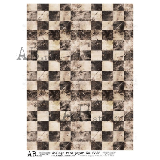 AB Studio, Rice Paper for Decoupage, Black, Beige, Checkerboard, Background, Wallpaper, 6858, A4, 8.27 X 11.69