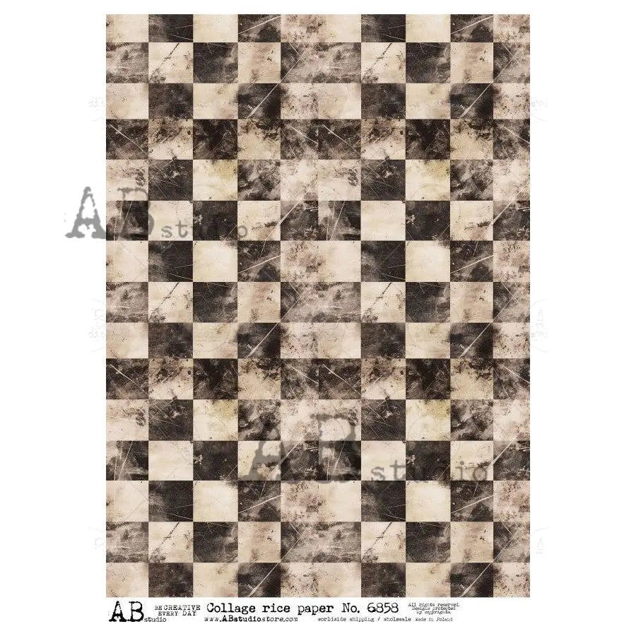 AB Studio, Rice Paper for Decoupage, Black, Beige, Checkerboard, Background, Wallpaper, 6858, A4, 8.27 X 11.69 AB Studio