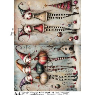 AB Studio, Rice Paper, Vintage Style, Whimsical, Christmas, Elves, Decoupage, Mixed Media, ID-6267, A4 8.27 x 11.69
