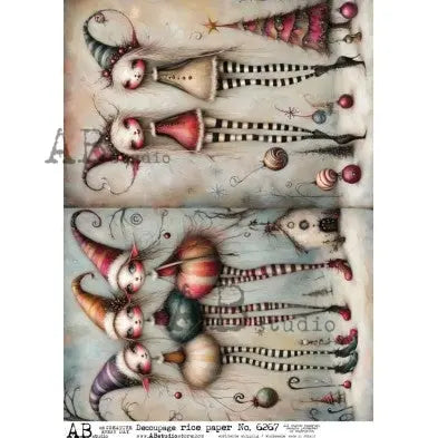 AB Studio, Rice Paper, Vintage Style, Whimsical, Christmas, Elves, Decoupage, Mixed Media, ID-6267, A4 8.27 x 11.69 AB Studio