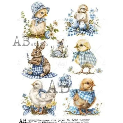 AB Studio, Shabby Chic, Easter, Spring, Ducks, Rabbits, Chicks, 6505, A4, 8.27 X 11.69 in, Rice Paper, Decoupage, Mixed Media AB Studio