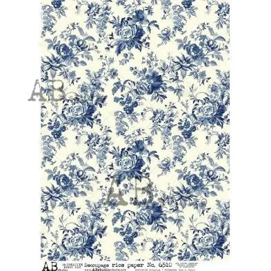 AB Studio, Shabby Chic, Blue, White, Roses, Wallpaper, Background, 6510, A4, 8.27 X 11.69 in, Rice Paper, Decoupage, Mixed Media AB Studio