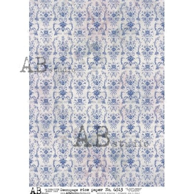 AB Studio, Rice Paper, Blue, White, Wallpaper, Background, Vintage Style, Shabby chic, Decoupage, Mixed Media, 6513, A4, 8.27 X 11.69