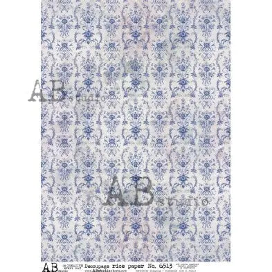 AB Studio, Rice Paper, Blue, White, Wallpaper, Background, Vintage Style, Shabby chic, Decoupage, Mixed Media, 6513, A4, 8.27 X 11.69 AB Studio