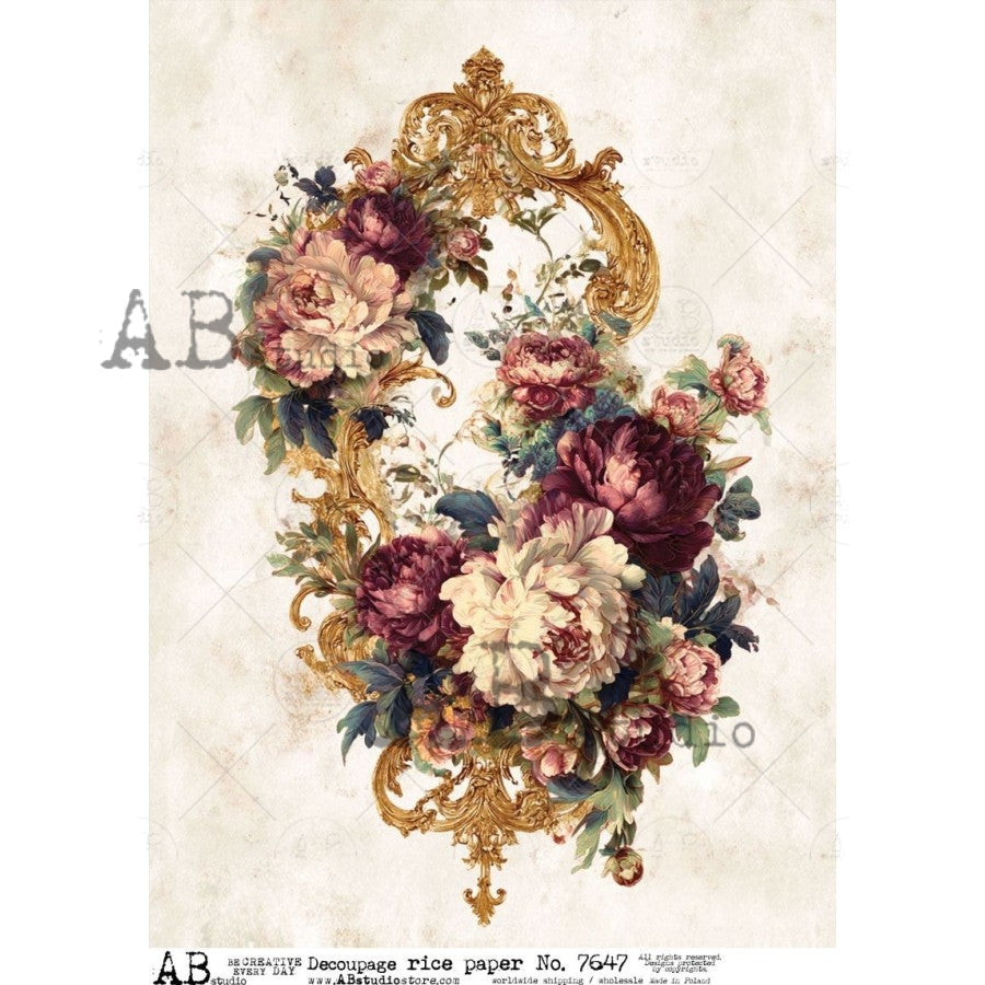 AB Studio Rice Paper, Victorian Style, Florals, Embellishments, Shabby Chic, Decoupage, Mixed Media, Scrapbooking, A4 8.27 x 11.69
