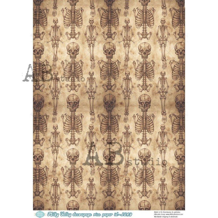 AB Studio Rice Paper, Milky Valley, Dark, Gothic Skeletons Background, A4 8.27 x11.69, Mixed Media, Decoupage, Scrapbooking