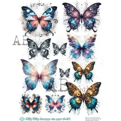 AB Studio, Milky Valley, Rice Paper, Decoupage, Watercolor, Butterflies, Butterfly, Mixed Media, ID-570, A4 8.27 x 11.69 AB Studio