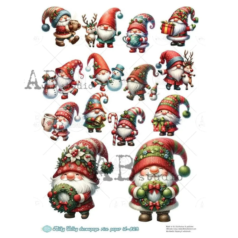 AB Studio, Rice Paper, Milky Valley, Christmas, Santa, Elves, Gnomes, Characters, Ornaments, A4 8.27 x 11.7, Mixed Media, Decoupage, ID-823 AB Studio