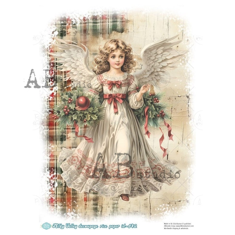 AB Studio, Rice Paper, Milky Valley, Angel, Christmas, Holiday, A4 8.27 x 11.69, Mixed Media, Decoupage, ID-842
