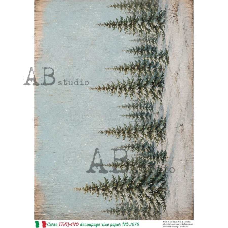 AB Studio Rice Paper, Carte Italiano, Forest Christmas Trees, Background, A4 8.27 x11.69, Mixed Media, Decoupage, Scrapbooking