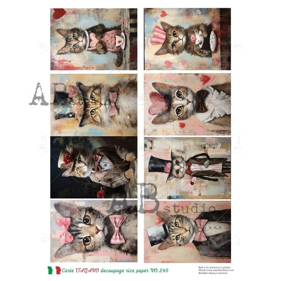 AB Studio, Carte Italiano, Rice Paper, Easter, Kittens, Hearts, Tags, love, Shabby Chic, Decoupage, Mixed Media, NO-249, A4 8.27 x 11.69
