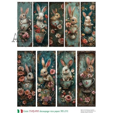 AB Studio, Carte Italiano, Rice Paper, Easter, Rabbits, Tags, Eggs, Shabby Chic, Bunnies, Decoupage, Mixed Media, NO-272, A4 8.27 x 11.69