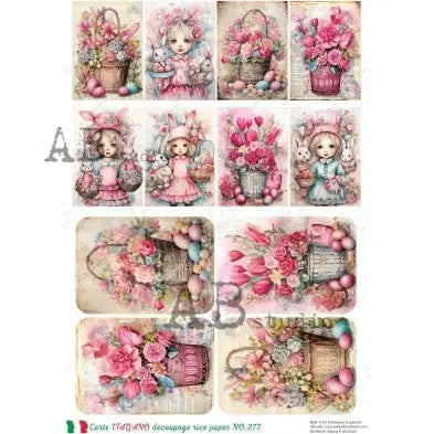 AB Studio, Carte Italiano, Rice Paper, Pink Flowers, Easter, Shabby Chic, Decoupage, Mixed Media, A4 8.27 x 11.69 AB Studio