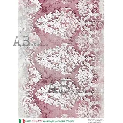 AB Studio, Carte Italiano, Rice Paper, Vintage, White, Pink, Lace, Background, Wallpaper, Decoupage, Mixed Media, NO-280, A4 8.27 x 11.69 AB Studio