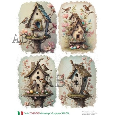 AB Studio, Carte Italiano, Rice Paper, Bird Houses, Easter, Shabby Chic, Squares, Flowers, Decoupage, Mixed Media, NO-284, A4 8.27 x 11.69