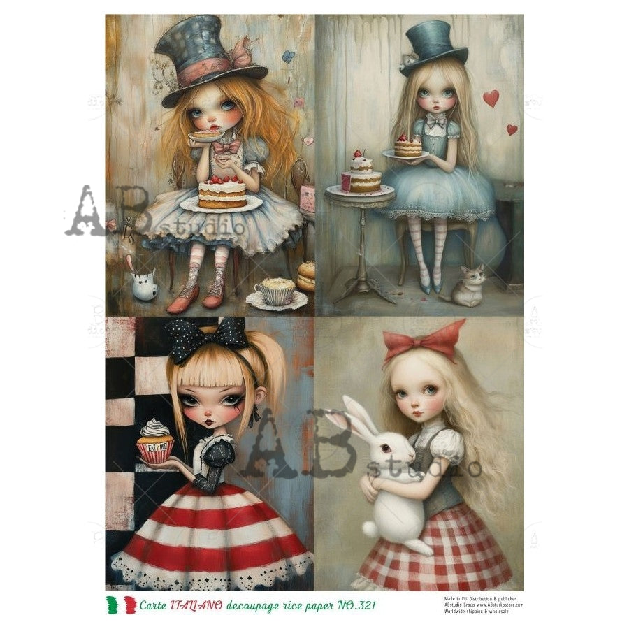 AB Studio, Carte Italiano, Rice Paper, Girls, Fantasy, Fairy Tale, Cards, Shabby Chic, Decoupage, Mixed Media, NO-321, A4 8.27 x 11.69