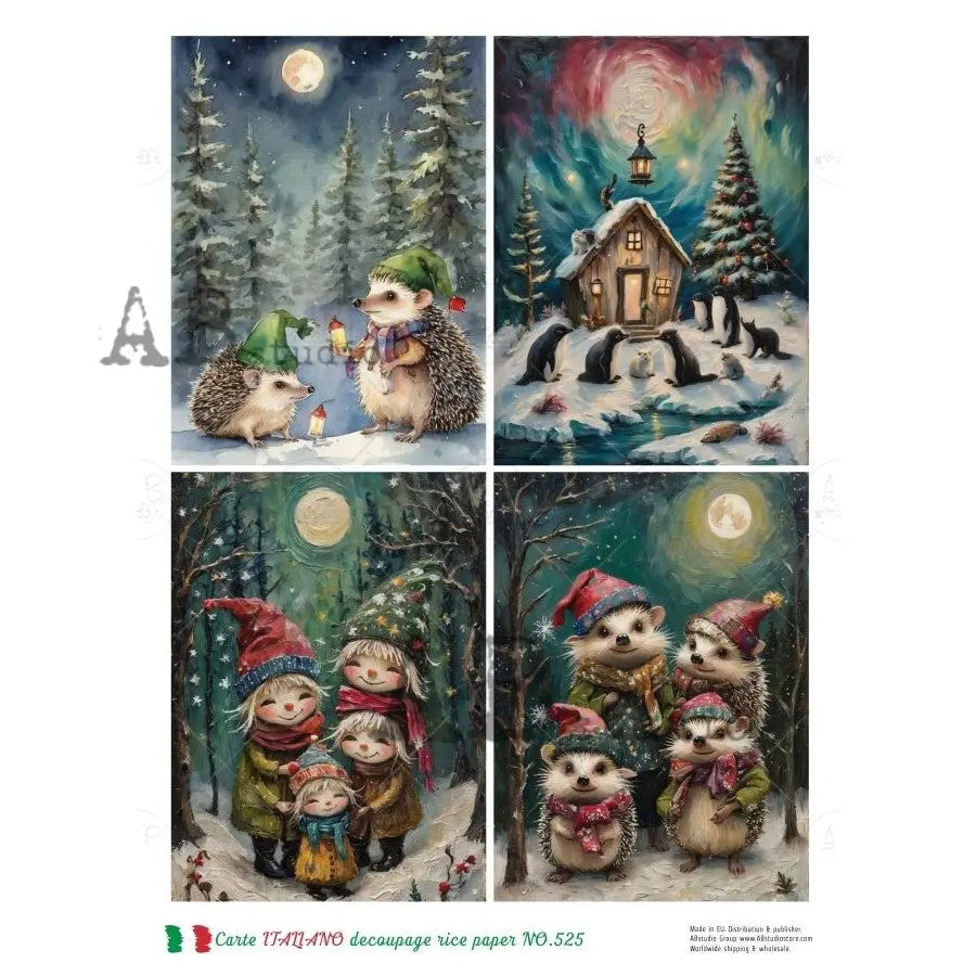 AB Studio, Rice Paper, Carte Italiano, Christmas, Winter, Animals, Forest, Snow Scenes, Cabin, A4 8.27 x 11.7, Mixed Media, Decoupage, NO525 AB Studio