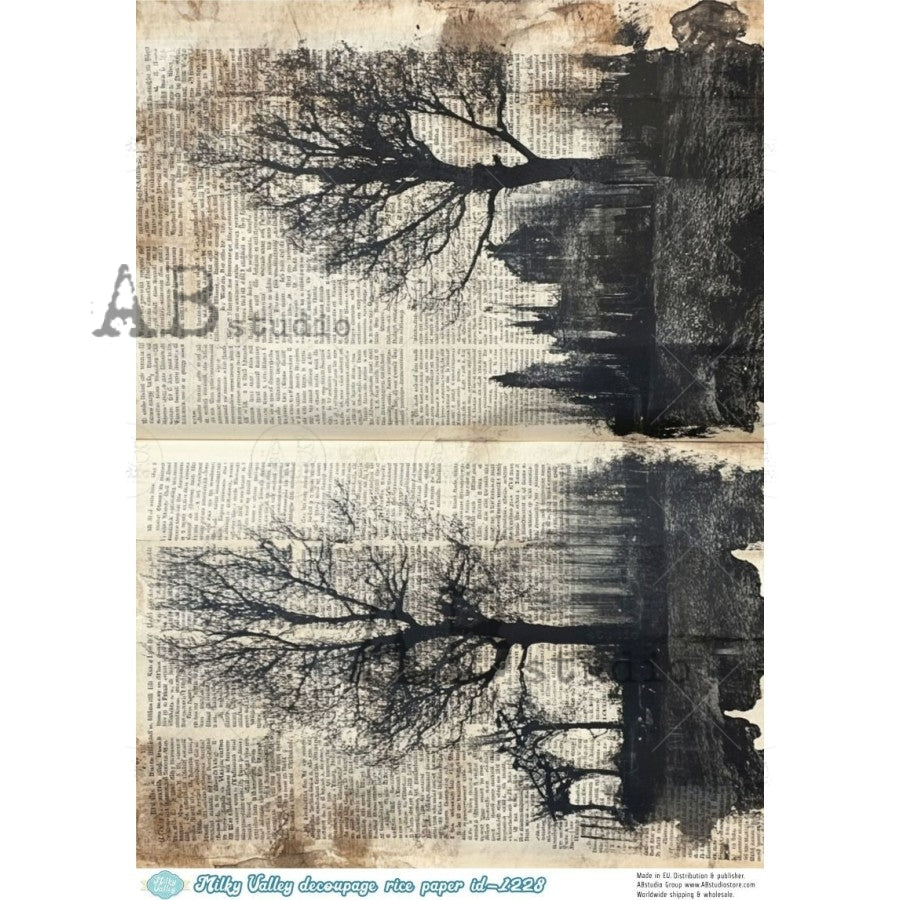 AB Studio Rice Paper, Gothic, Tree Shadows, Ephemera, Vintage, Antique Style, Mixed Media, A4 8.27" x 11.69"