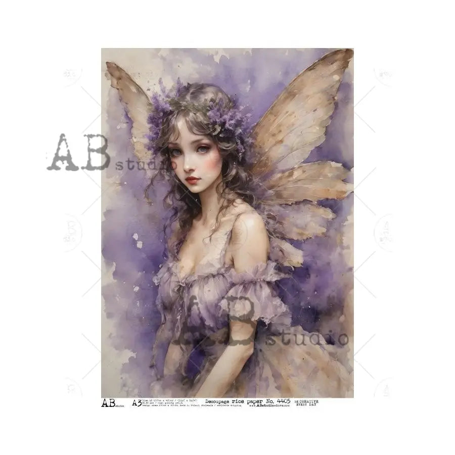 AB Studio, Rice Paper, Fairy, Purple, Portrait, Fantasy, Vintage Children, Blue Angels, ID-4405, A3, 11.7" x 16.5", Decoupage, Mixed Media AB Studio