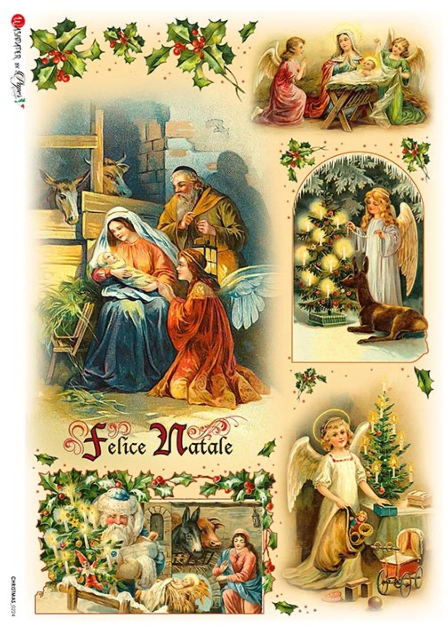 Paper Designs, Christmas, Angels, Nativity, 0224, Size: A4 - 8.3" X 11.7" Rice Paper for Decoupage Paper Designs