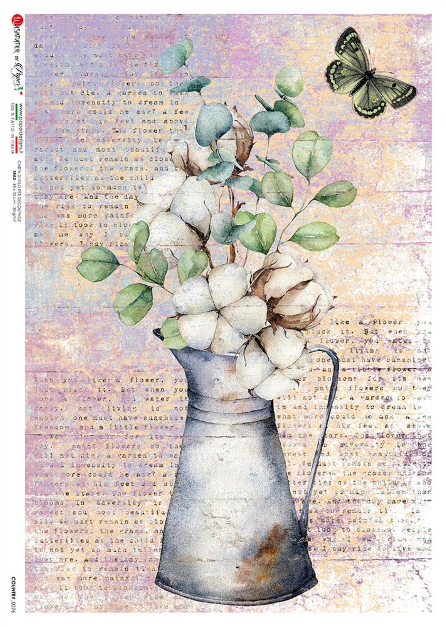 Paper Designs White Flowers in a Vase Country 0076-A4 Size: A4 - 8.3" X 11.7" Rice Paper for Decoupage Paper Designs