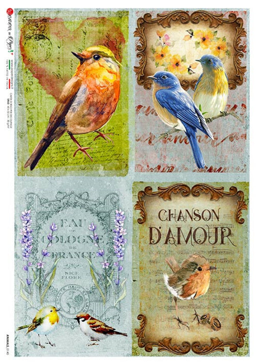 Paper Designs Animals Birds 0138 Size: A4 - 8.3" X 11.7" 210 x 297 mm Rice Paper for Decoupage