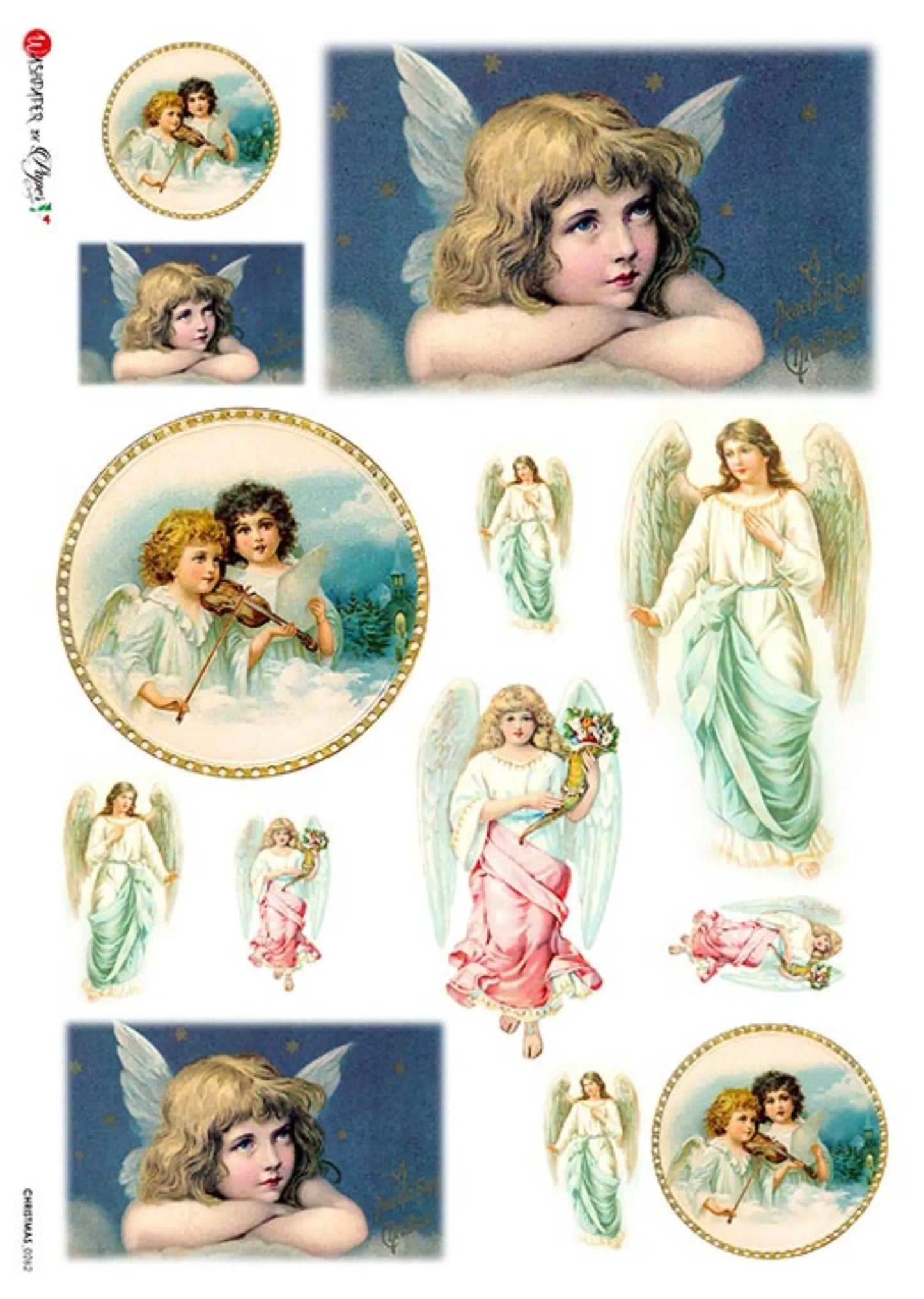 Paper Designs Christmas Angels 0262-A4 Size: A4 - 8.3" X 11.7" Rice Paper for Decoupage Paper Designs