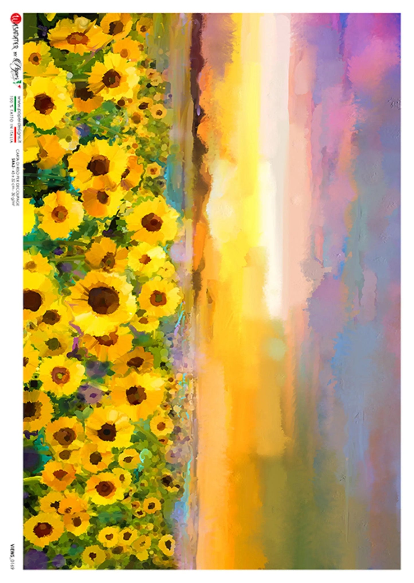 Paper Designs. Sunflowers. Sunset Views. 0169-A4 Size: A4 - 8.3" X 11.7" Rice Paper for Decoupage Paper Designs