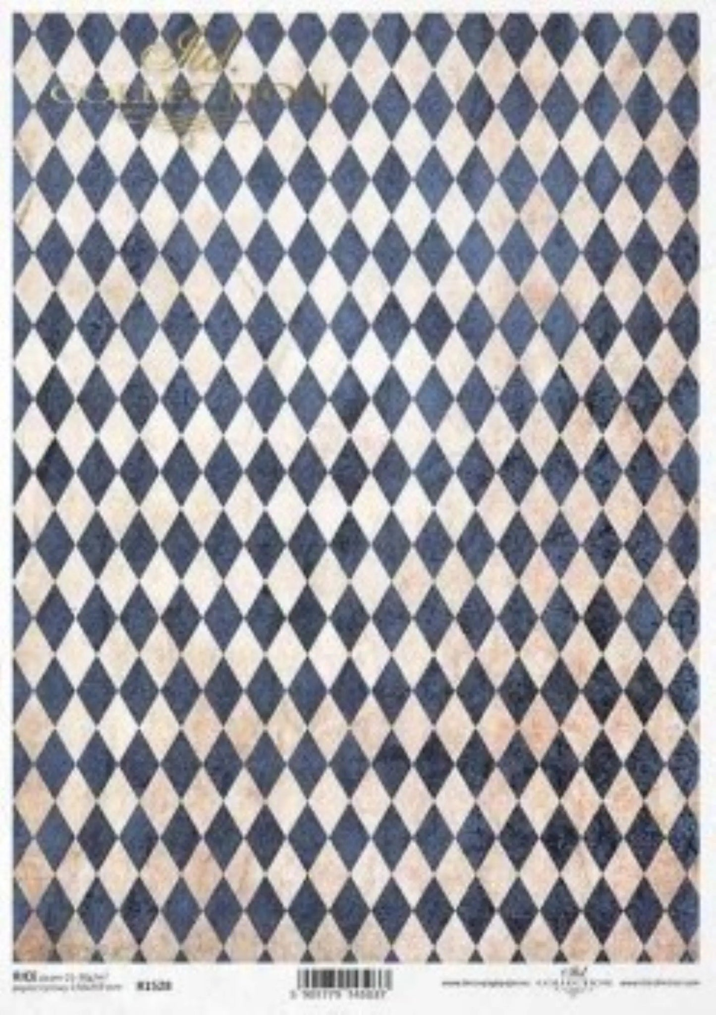 ITD Collection Rice Paper for Decoupage R1528, Size A4 - 210x297 mm, 8.27x11.7 inch, Navy and Gold Harlequin, diamonds, background ITD Collection