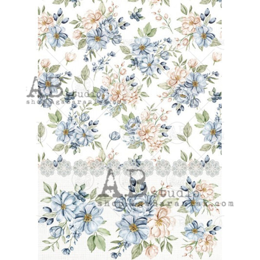 AB Studio Blue Floral Style Design #0279 Size: A4 - 8.27 X 11.69 inches Rice Paper for Decoupage Imported from Poland