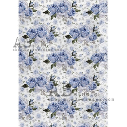 AB Studio Blue Roses Floral Style Design #0498 Size: A4 - 8.27 X 11.69 inches Rice Paper for Decoupage Imported from Poland