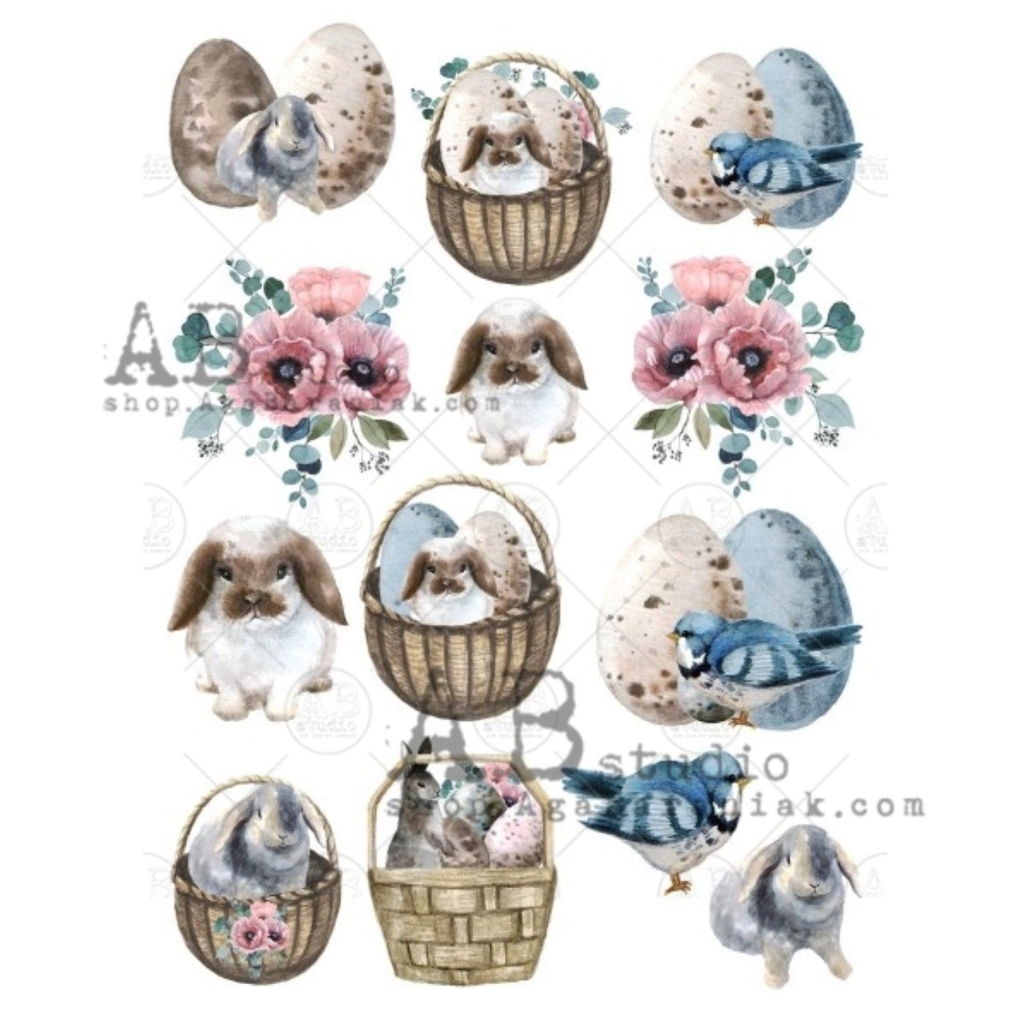 AB Studio Easter Egg Bunny #0562 Size: A4 - 8.27 X 11.69 inches Rice Paper for Decoupage Imported from Poland