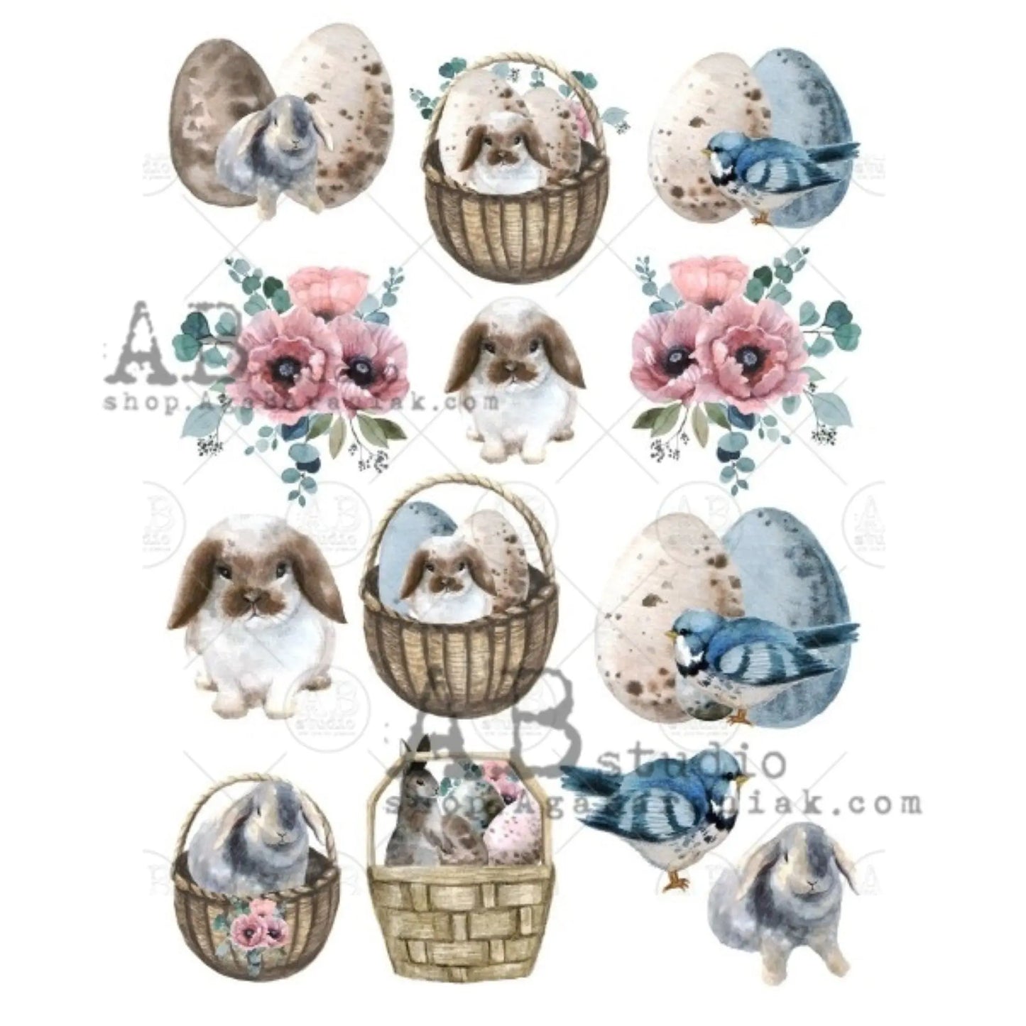 AB Studio Easter Egg Bunny #0562 Size: A4 - 8.27 X 11.69 inches Rice Paper for Decoupage Imported from Poland AB Studio
