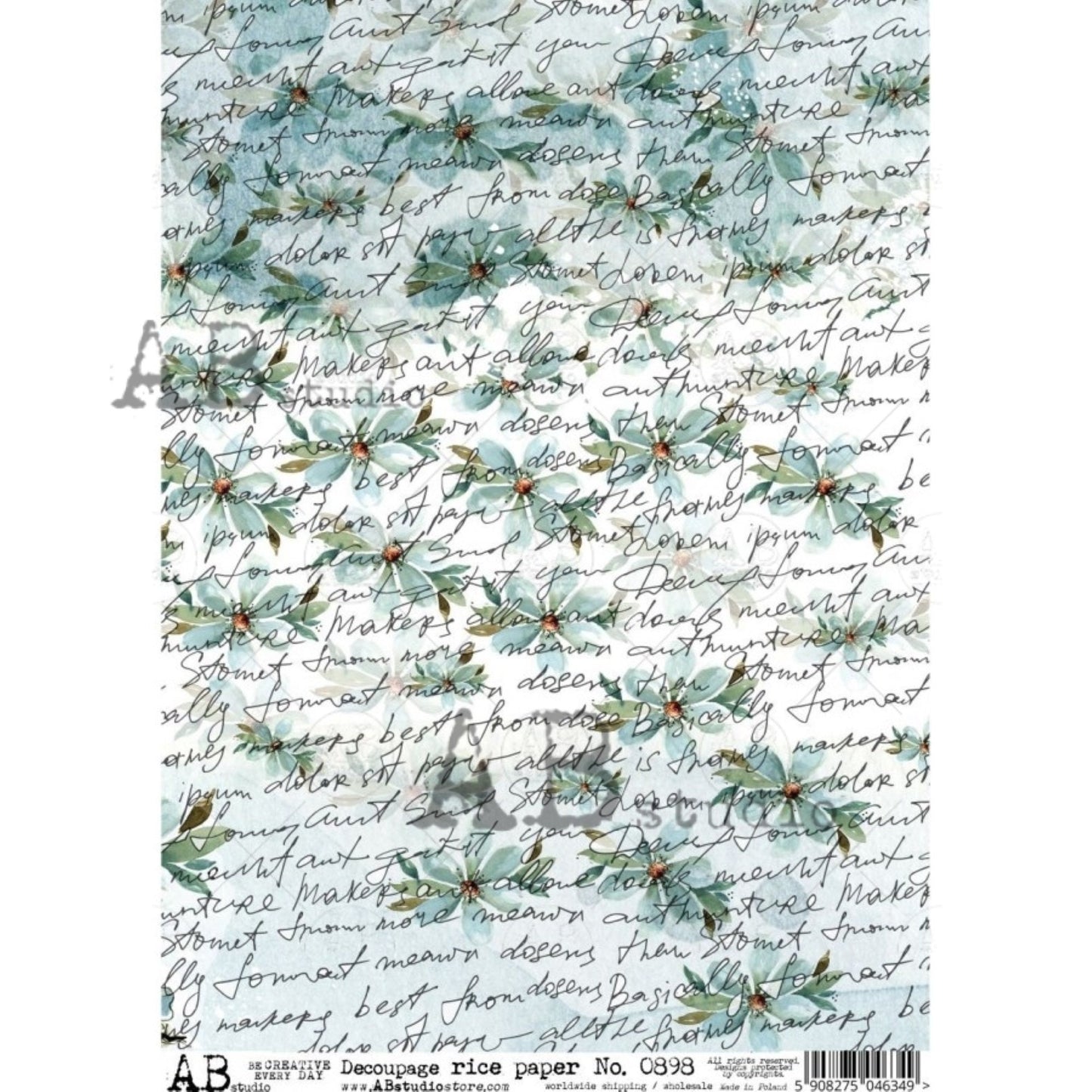 AB Studio Blue Daisies Floral Style Design #0898 Size: A4 - 8.27 X 11.69 inches Rice Paper for Decoupage Imported from Poland